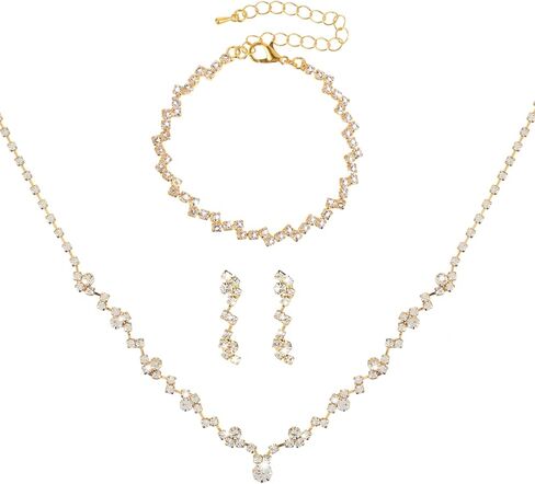 Yolev Bridal Jewelry Set Rhinestone Wedding Jewelry Set Include Wome Necklace Bracelet Earrings Brides Bridesmaid Prom Costume Jewelry Set for Bridal Wedding Party in Kuwait
