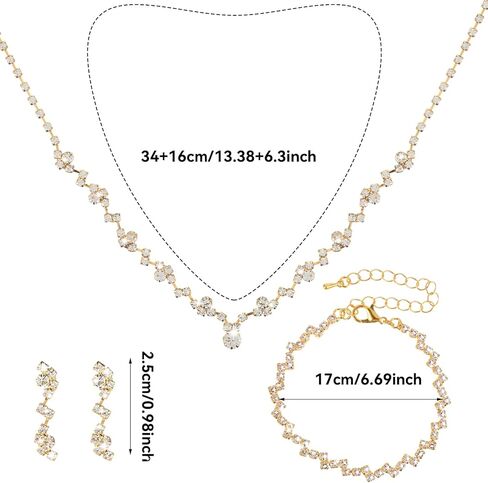 Yolev Bridal Jewelry Set Rhinestone Wedding Jewelry Set Include Wome Necklace Bracelet Earrings Brides Bridesmaid Prom Costume Jewelry Set for Bridal Wedding Party in Kuwait