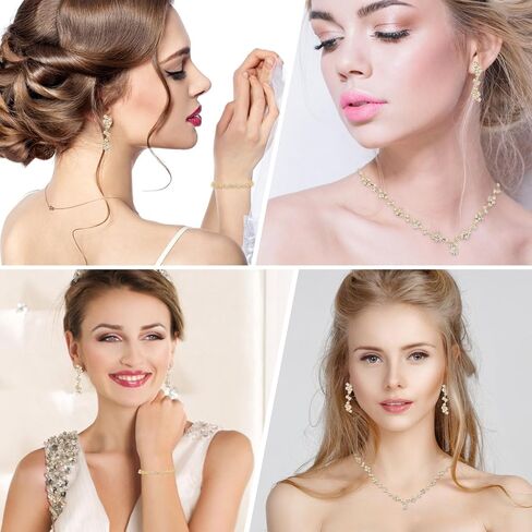 Yolev Bridal Jewelry Set Rhinestone Wedding Jewelry Set Include Wome Necklace Bracelet Earrings Brides Bridesmaid Prom Costume Jewelry Set for Bridal Wedding Party in Kuwait