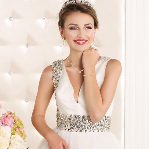 Yolev Bridal Jewelry Set Rhinestone Wedding Jewelry Set Include Wome Necklace Bracelet Earrings Brides Bridesmaid Prom Costume Jewelry Set for Bridal Wedding Party in Kuwait