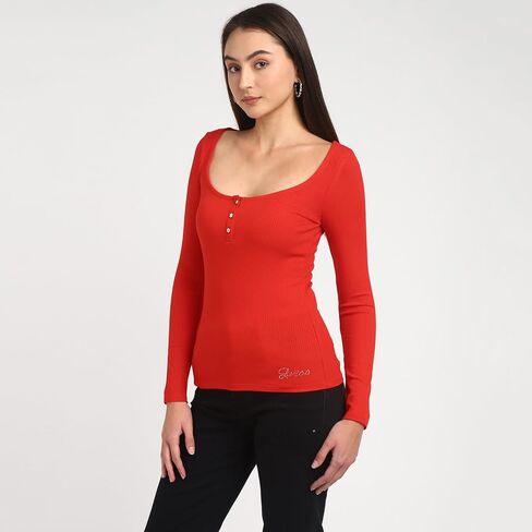GUESS Women's Long Sleeve Karlee Jewel Button Henley in Saudi Arabia