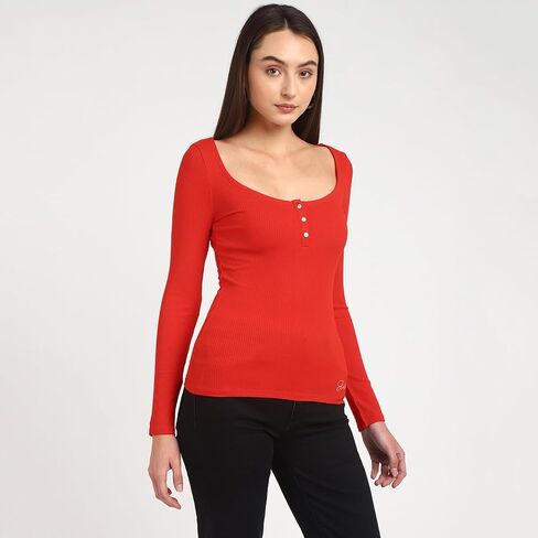 GUESS Women's Long Sleeve Karlee Jewel Button Henley in Saudi Arabia