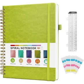 GuanQiao Spiral Notebook,8.5 x 11 College Ruled Notebooks for Work/Note Taking, Leather Hardcover Writing Journal for Women/Men,300 Pages A4 Lined Meeting Notebook for School Office,Green