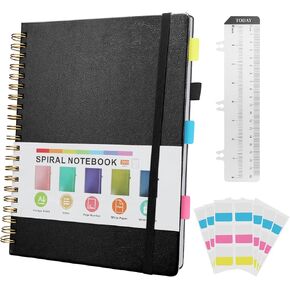 GuanQiao Spiral Notebook,8.5 x 11 College Ruled Notebooks for Work/Note Taking, Leather Hardcover Writing Journal for Women/Men,300 Pages A4 Lined Meeting Notebook for School Office,Green