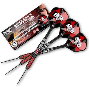 Shot! Darts Steel Tip, Michael Smith Defiant (23g/24g/25g/27g), 90% Tungsten Barrel, Center Weighted, Handcrafted Professional Dart Set & Flights Made in New Zealand, Metal Tip for Bristle Dartboard