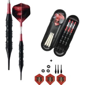 Professional Exquisite 20 Gram Soft Tip Darts Set Carrying Hard Suitcase | 3 Black Coated Iron Barrels | 3 Aluminum Shaft, Each Recreation Room, Bar and Game Room Level (Red+3 Extra Flights) in Saudi Arabia