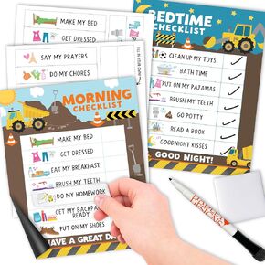 Construction Daily Schedule for Kids Schedule Board for Home - Reward Chart Bedtime Routine Chart for Toddlers, Morning Routine Chart for Kids Routine Chart, Toddler Daily Routine Chart for Kids