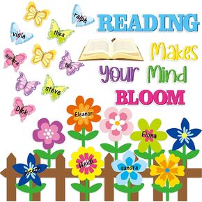 63Pcs Reading Gives You Wings Bulletin Board Set Colorful Butterfly Name Tags Cutout Back to School Reading Motivational Quote Classroom Chalkboard Wall Decor for Teacher Preschool Elementary