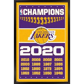 Trends International NBA Los Angeles Lakers - Champions 20 Wall Poster, 14.72" x 22.37", Barnwood Framed Version