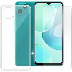 Cover for Wiko T10 W-V673 (6.50") case Shell Soft Silicone TPU Transparent Protective Cases + 9H Hardness HD Tempered Glass Screen Protector Film Protection -Clear