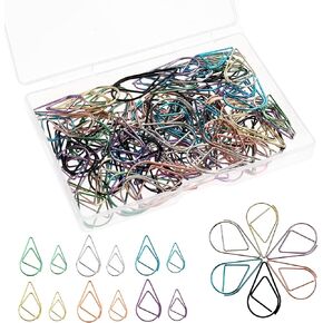 100 Pieces Metal Paper Clips, Stainless Steel Teardrop Paper Clips Multicolor Cute Paperclips Drop-Shaped Paper Clamp for School Office Supplies Wedding Scrapbooking Crafts Bookmarks - 2 Sizes