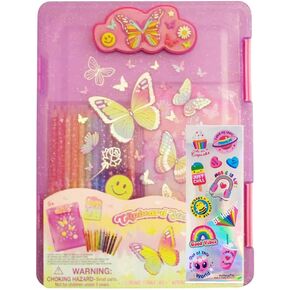 Kids Clipboard Storage Case – Cute Butterfly Design Pink Clip Board – Girls Set with 12 Erasable Colored Pencils, Pad and Stickers – Fits 8.5x11 Standard Papers - 9x12 Inches