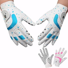 Kids Golf Gloves for Youth Toddler Boys Girls, Left&Right Hand (1 Pair) Pink Blue Elastic Fabric Breathable Junior Golf Gloves,Black Stars Color,Golf Accessories for Kids