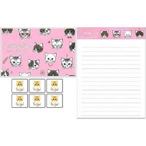 Cute Kawaii Cat Letter Writing Stationery Paper 12 Envelopes 6 Gift Set for Teen, Girls, Kids