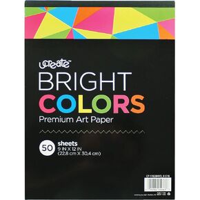 U-Create Bright Colors Premium Art Paper, 12" x 9", 50 Sheets, Assorted Bright Colors, 65 lbs (95663)