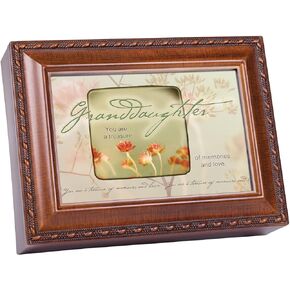 Cottage Garden Granddaughter Treasure Woodgrain Rope Trim Music Box Plays Wonderful World