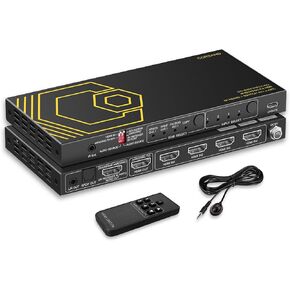 8K@60Hz 4K@120Hz HDMI2.1 Switch 4 in 1 Out with Audio Extractor eARC,ARC,7.1Ch,SPDIF 5.1Ch,48Gbps,HDCP2.3 Bypass,VRR,IR,3D,HDR 10,Dolby Atmos,Compatible with QLED TV,PS5,Xbox,Sonos Soundbar,Apple TV