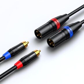 RCA to XLR Cable 3.3 Feet, Heavy Duty Dual XLR Male to Dual RCA Male Cable, XLR to RCA Stereo Audio Cable, Gold Plated Plug, Double Shielded for Amplifier Mixer Microphone