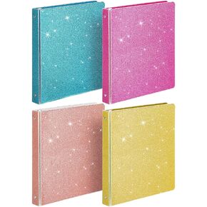 4 Pieces 3 Ring Binder Glitter 1 Inch Binder Organizer Cute Binders Office Accessories Round Ring Binders for School Office, 11.61 x 10.24 x 1.38 Inches, Gold, Rose Pink, Rose Gold, Light Blue in Kuwait
