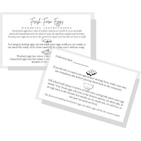 Fresh Farm Eggs Handling Instructions | Physical Printed 2x3.5" inches Business Card | White and Black Design