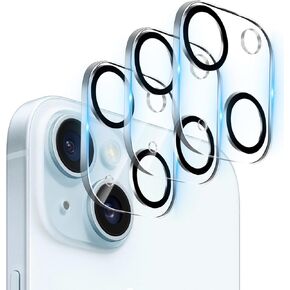 【3 Pack】 Tempered Glass Camera Lens Protector for iPhone 15 6.1" & for iPhone 15 Plus 6.7", Ultra HD, 9H Hardness, Anti-Scratch, Case Friendly, Easy to Install [No Affect on Night Shots]