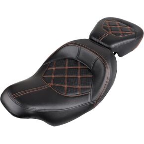 Black Stitching Rider Driver Passenger Pillion Seat Set for Harley Touring Road King Electra Glide Street Glide Road Glide Ultra Limited 2009-later (Two Peice Seat)