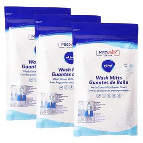 MedVance Fragranced Large and Durable Wash Mitts | Rinse Free Microwaveable Adult Bed Bath Durable Skin Cleansing Cloths | Wet Wash Gloves | Incontinence Wash Cloths | 3 Packs
