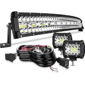 32 بوصة شريط إضاءة LED منحني رؤية التضاريس صف ثلاثي 672 وات مجموعة شعاع بقعة الفيضانات شعاع الطرق الوعرة 2 قطعة 4 بوصة 60 وات أضواء الضباب للقيادة مع مفتاح الروك تسخير الأسلاك للشاحنات ATV UTV جيب قارب بيك اب