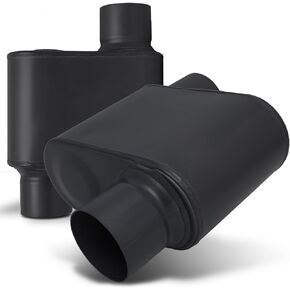 M-AUTO 3" Inlet and Outlet Universal Muffler, 12.5" Overall Length Heavy Duty Stainless Steel Auto Accessories for Car Pickup Trucks, Black
