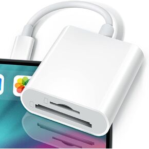 SD Card Reader for iPhoneiPad,Micro SD Card Reader with Dual Card Slots,Memory Card Reader Compatible with Trail Cameras,SLR Cameras and Action Cameras,Plug and Play,White, Small