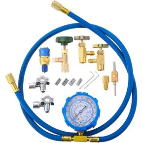 AC R134A Refrigerator Freon Recharge Kit including R134a Piercing Self-Sealing Can Tap, BPV31 Bullet Piercing Valves, R12 R22 Convert Refrigerant Tank Adapter, R134a Quick Coupler, Valve Core Remover
