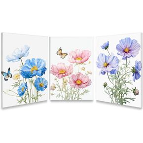 LIIGEMI 3 Piece Bedroom Flower Canvas Wall Art, Vintage Oil Painting Gallery Wall Decor Print White and Blue Daisy in Pretty Vase Picture for Kitchen or Living Room，11.8"x15.8"