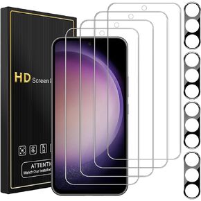 4 Pack Screen Protector for Samsung Galaxy S23 FE 5G with 4 Pack Camera Lens Protector, Full Coverage Tempered Glass Film Anti-Fingerprint Case Friendly Bubble Free