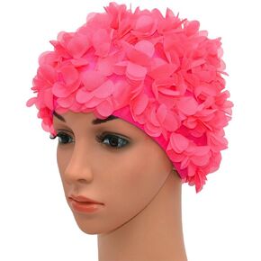 Lace Vintage Swim Cap Floral Petal Retro Style Bathing Caps for Women Rose