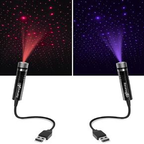 2-Pack USB Star Night Light Projector for Car, Bedroom, Interior Decor, Roof, Ceiling Galaxy Projector, Romantic Mood Lighting by Renewgoo (Purple and Red)