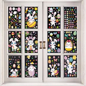 12 Sheets Easter Window Clings - 366 Reusable Double-Sided Static Window Stickers - Holiday Home Easter Decorations for Glass Windows, Classroom, Office - Large 12x9 Inch Easter Decals