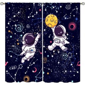 Cartoon Space Curtains Kids Cute Astronaut Funny Basketball Universe Galaxy Starry Star Moon Curtains Boys Girls Bedroom Living Room Nursery Window Drapes 2 Panel Set,Total Size 42" x 45" in Kuwait