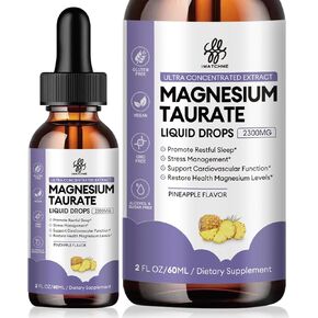Magnesium Taurate Liquid Drop for Muscle Function, Nerve and Heart Health Support, High Absorption Magnesium Supplement with B6, CoQ10, Vegan, Non-GMO, Gluten/Sugar Free Pineapple Flavor, 2 Fl Oz