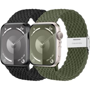 Lerobo 2 Pack Stretchy Solo Loop Compatible with Apple Watch Band 38mm 40mm 41mm 42mm 44mm 45mm 49mm Women Men,Braided Sport Strap Wristband for iWatch Band Series 9 8/7/6/5/4/3/2/1/SE Ultra/Ultra2