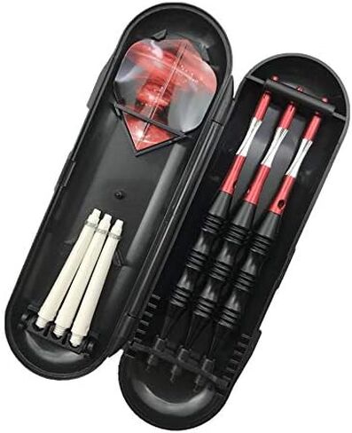 Professional Exquisite 20 Gram Soft Tip Darts Set Carrying Hard Suitcase | 3 Black Coated Iron Barrels | 3 Aluminum Shaft, Each Recreation Room, Bar and Game Room Level (Red+3 Extra Flights) in Saudi Arabia