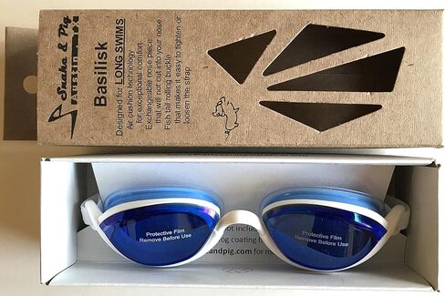 نظارات السباحة على شكل ثعبان وخنزير باسيليسك، مريحة ومناسبة للبالغين من الرجال والنساء والشباب والأطفال (الأزرق والأبيض، عدسات زرقاء) in Kuwait