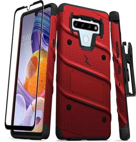 ZIZO Bolt Series for LG Stylo 6 Case with Screen Protector Kickstand Holster Lanyard - Red & Black in Saudi Arabia