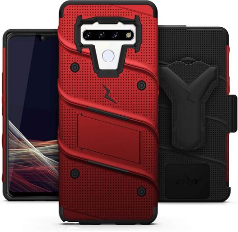 ZIZO Bolt Series for LG Stylo 6 Case with Screen Protector Kickstand Holster Lanyard - Red & Black in Saudi Arabia