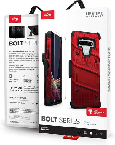 ZIZO Bolt Series for LG Stylo 6 Case with Screen Protector Kickstand Holster Lanyard - Red & Black in Saudi Arabia