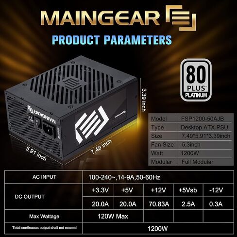 MAINGEAR IGNITION Fully Modular Power Supply PC, 850W, 80 Plus Gold Certified, SLI CrossFire Ready, FSP850-50ABB, 10 Year Warrenty in Saudi Arabia