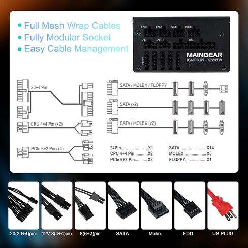 MAINGEAR IGNITION Fully Modular Power Supply PC, 850W, 80 Plus Gold Certified, SLI CrossFire Ready, FSP850-50ABB, 10 Year Warrenty in Saudi Arabia