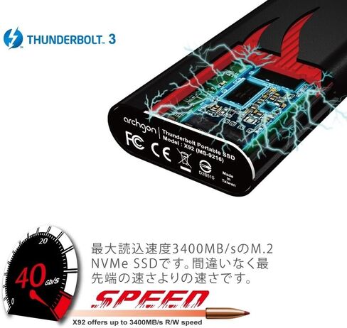 محرك أقراص الحالة الصلبة Thunderbolt 3 خارجي معتمد من الألومنيوم سعة 1 تيرابايت M.2 PCIe NVMe مع مبدد حرارة مزدوج الطبقة بحد أقصى. سرعة تصل إلى قراءة 3400 ميجابايت/ثانية موديل X92 (1 تيرابايت، أسود) in Saudi Arabia