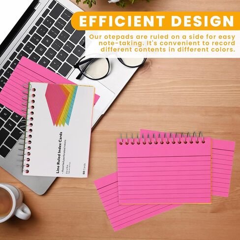 Spiral Index Cards - Spiral Bound Ruled Index Cards 3x5 Inch - Lined Index Cards - 3 x 5 inches Notecards, Flash Cards for Studying, Neon Colored Index Cards - for School, Office - 300 Sheets - 4 Pack in Saudi Arabia