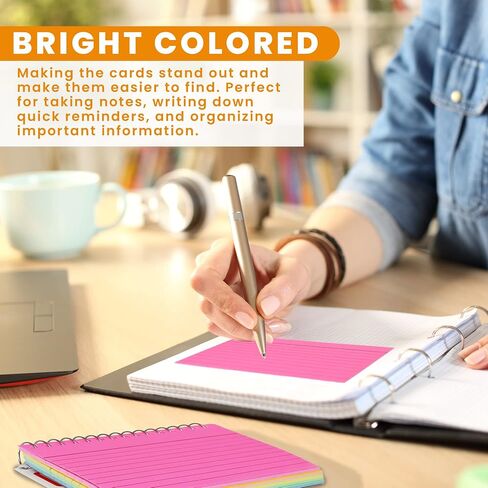 Spiral Index Cards - Spiral Bound Ruled Index Cards 3x5 Inch - Lined Index Cards - 3 x 5 inches Notecards, Flash Cards for Studying, Neon Colored Index Cards - for School, Office - 300 Sheets - 4 Pack in Saudi Arabia