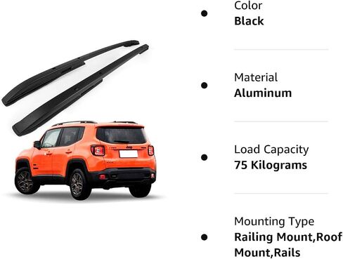 حامل سقفي جانبي لسيارة Jeep Renegade 2015-2023 قضبان سقف سوداء لحمل الأمتعة (أسود) in Kuwait